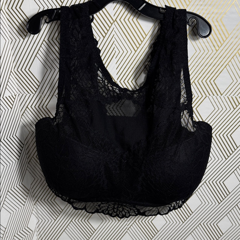 PINK Victoria's Secret Black Lace Bralette with underwire LG DD lace‎ detailing